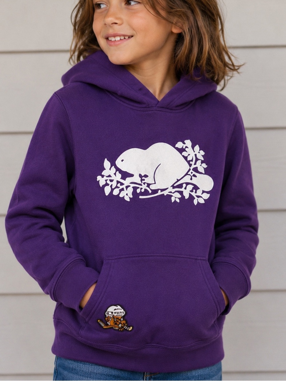 Roots Kids Purple Pullover Hoodie Beaver Logo Graphic Youth Small 5–6 Years